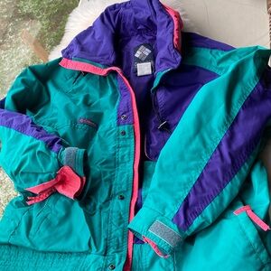 Vintage Columbia Women’s Vibrant Teal and Purple Puffer Jacket